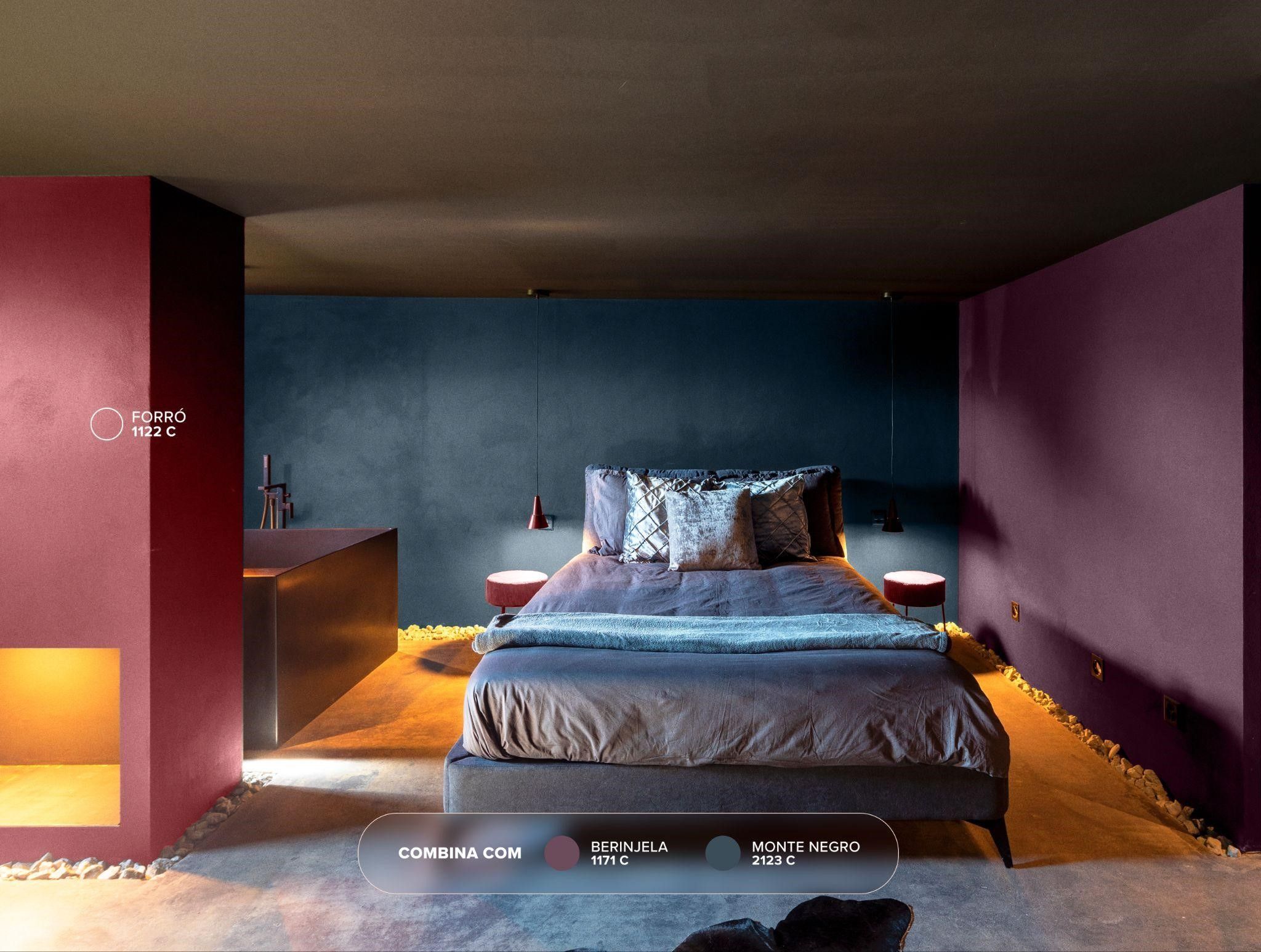 quarto com tons escuros e modernos
