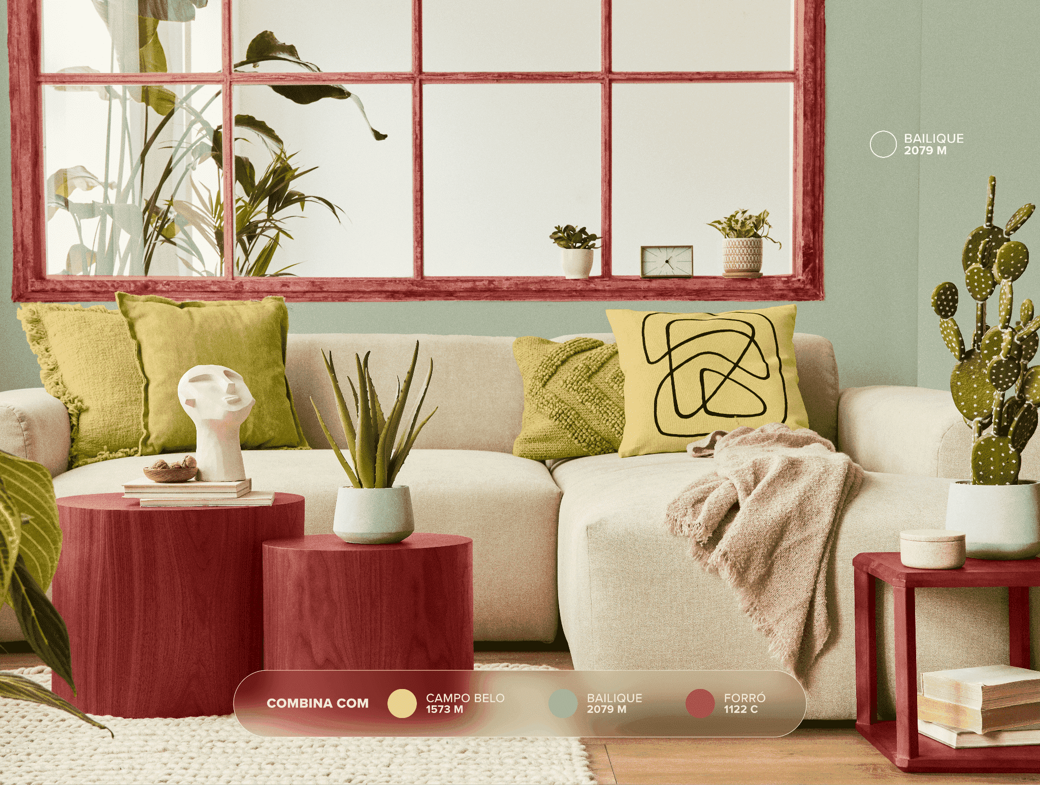 sala iluminada com detalhes em vermelho
