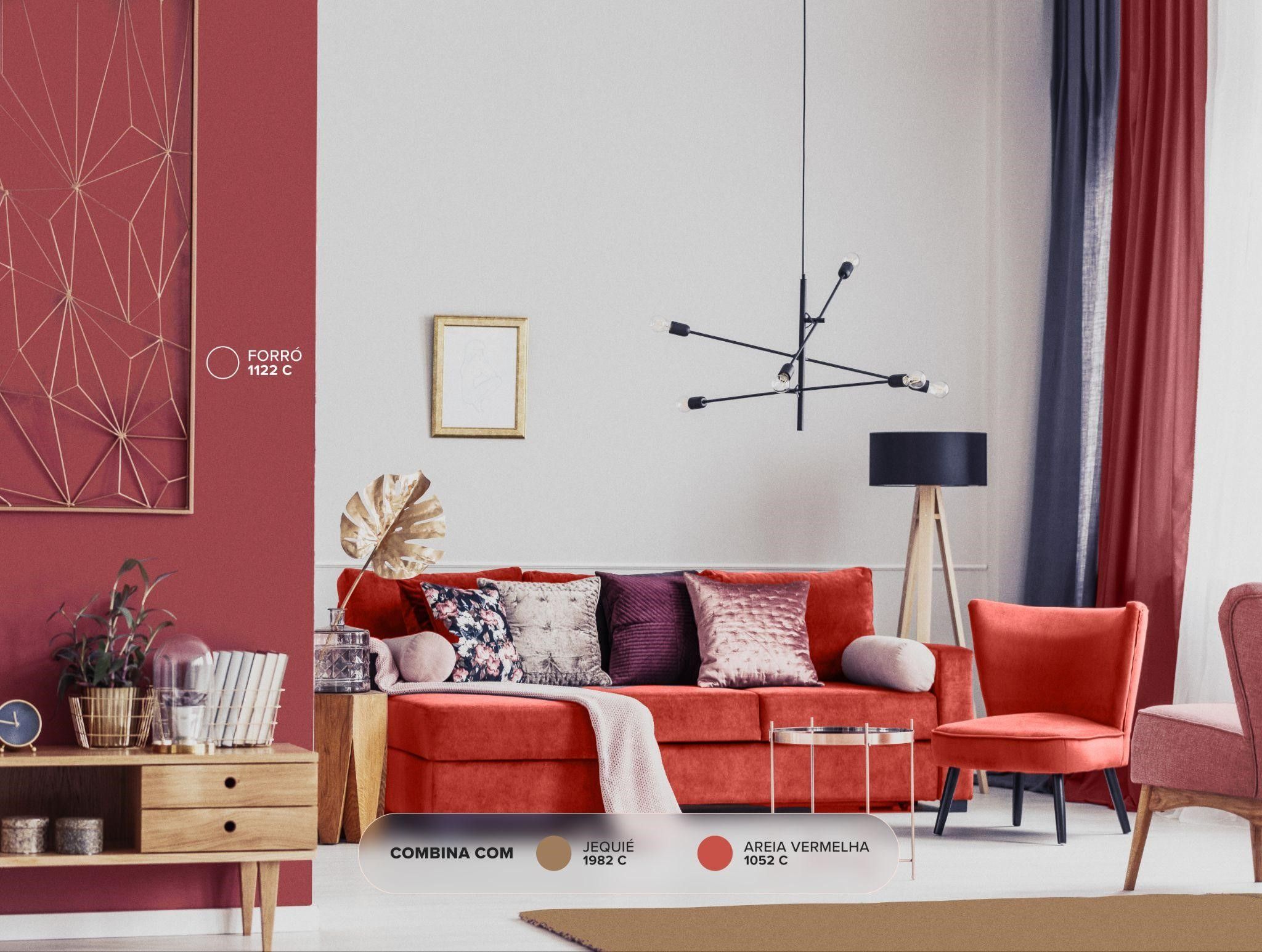 sala moderna e confort&aacute;vel com tons de vermelho